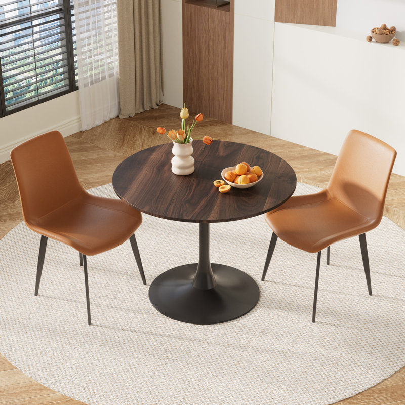 Petit ensemble de salle à manger à piédestal rond, Brown, Brun / Noir, 3 pièces: table, 2 chaises