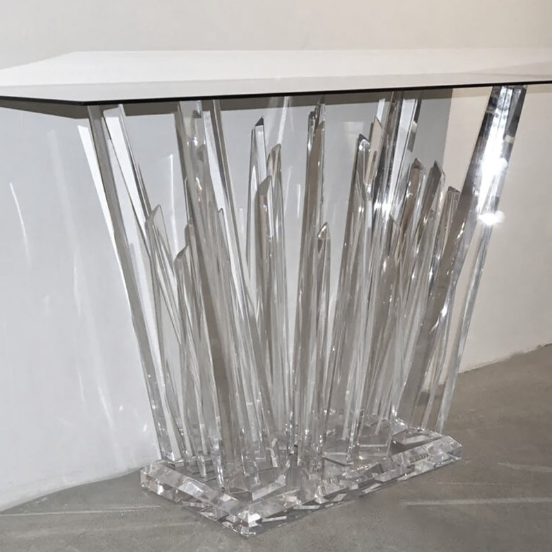 Console Luxe Lucite avec plateau en verre 