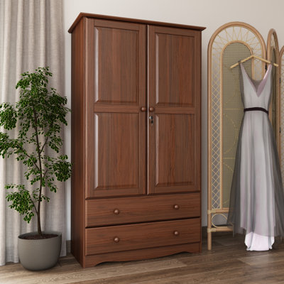 Armoire-penderie 2 portes 100% bois massif avec serrure Primm Smart