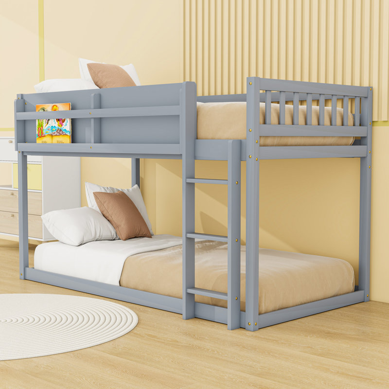 Wood Floor Bunk Bed With Ladder, Pink