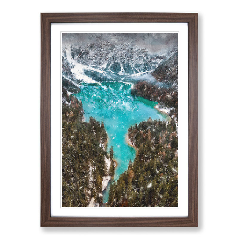 Mountain in Braies Italy - Framed Print, 65cm H x 48cm W x 2cm D, Walnut Framed