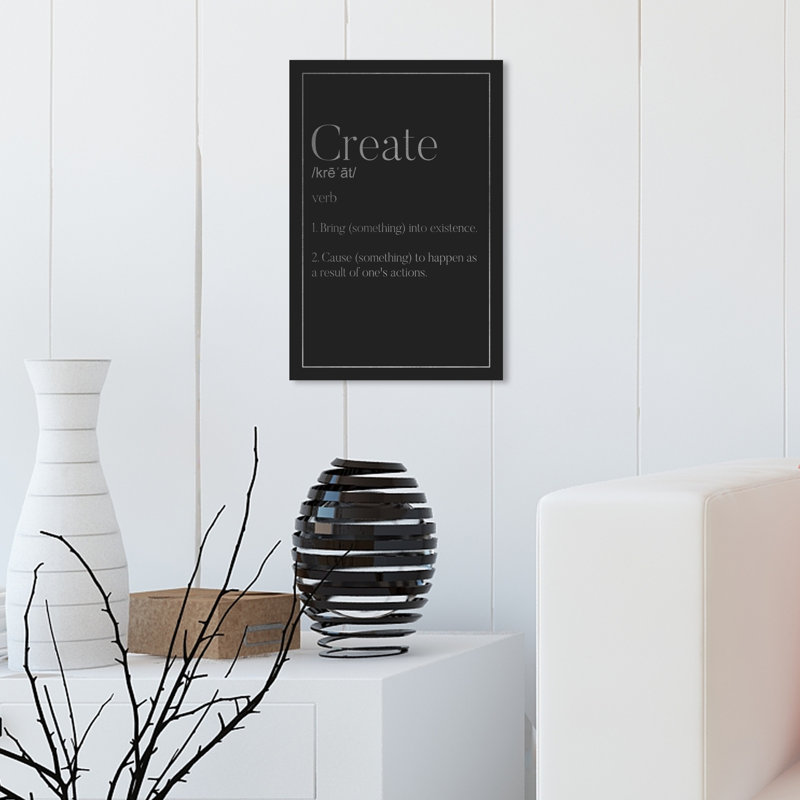 « create typographie silver », art textuel sur toile, H 15 po x l 10 po x P 1,5 po