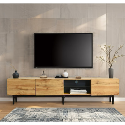 69" Wood Grain TV Stand With LED Lights