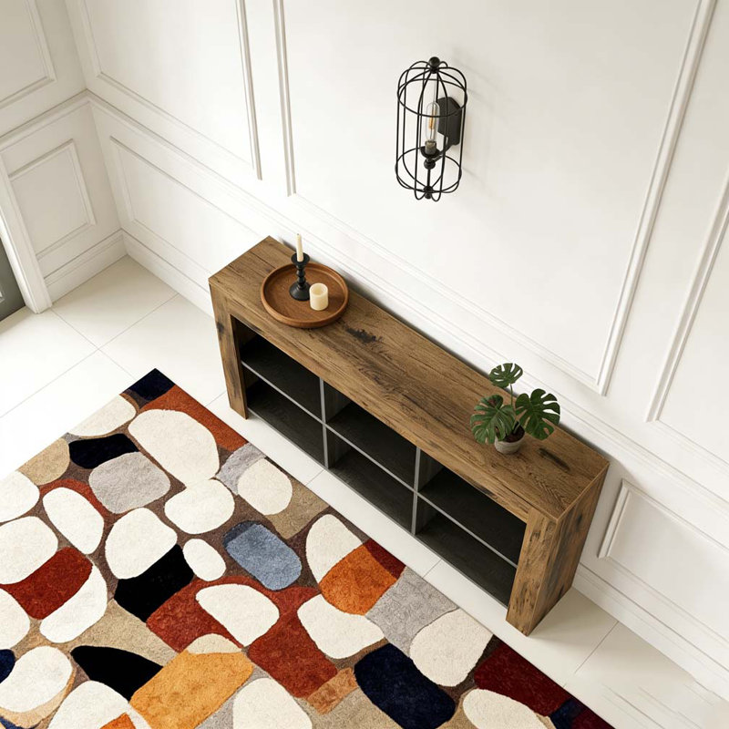 Wood Sofa Table, Rustic Console Table Entryway Table with 6 Storage Cubes