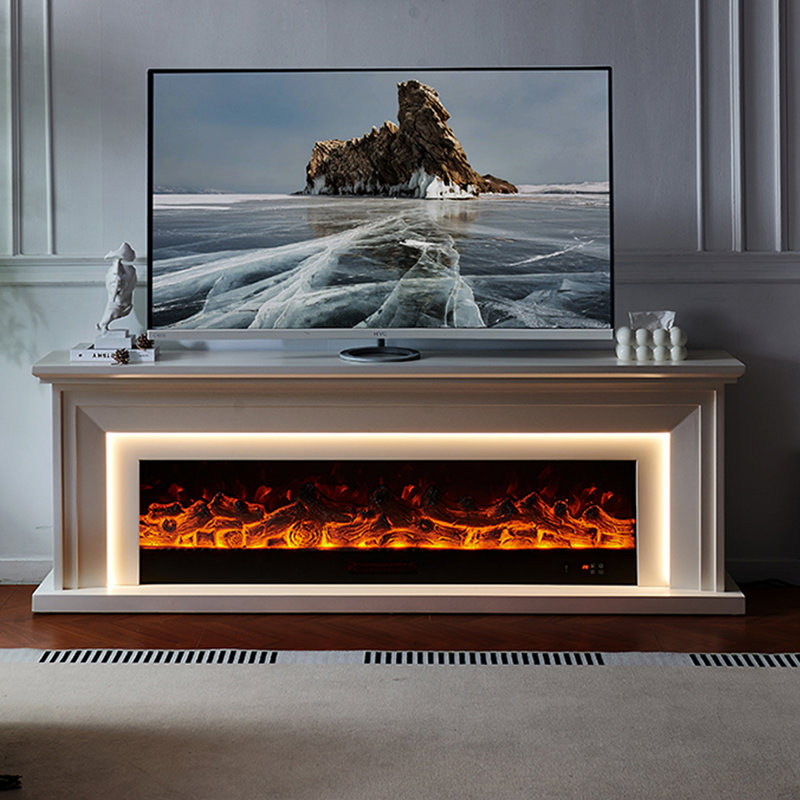 White Solid Wood TV Cabinet Fireplace