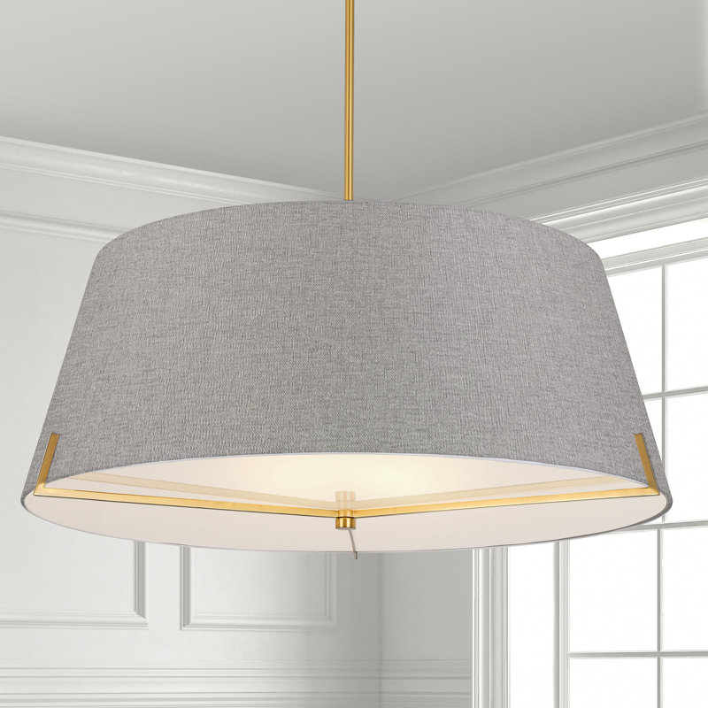 Luminaire suspendu 4 lumières Krisna, Laiton vieilli, gris, H 12,5 po x l 33 po x P 33 po