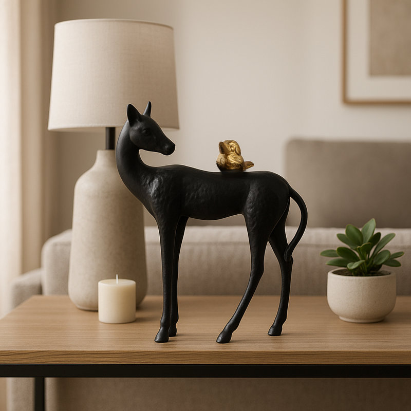 Sculpture décorative cheval avec oiseau - Décorations artistiques pour décor de salon et de maison - 11 po