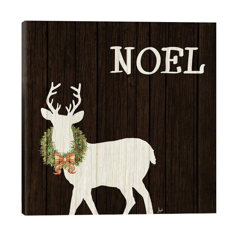 Wooden Deer With Wreath I by Andi Metz - Wrapped Canvas Print, 93.98 cm H x 93.98 cm W x 1.91 cm D
