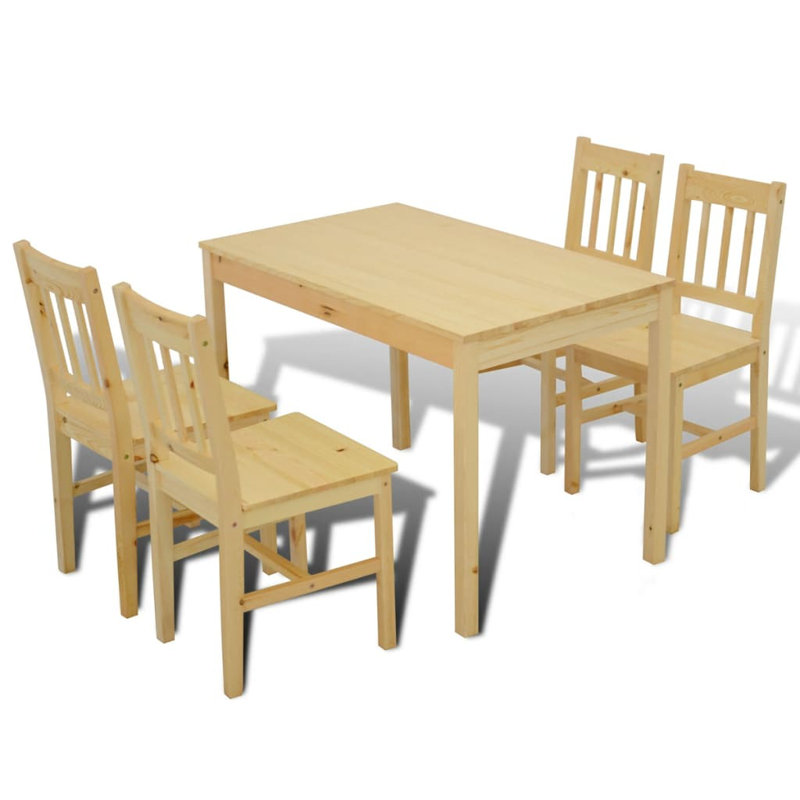 Table et chaises de salle à manger vidaXL en bois de pin naturel 5 pièces Durable, Naturel