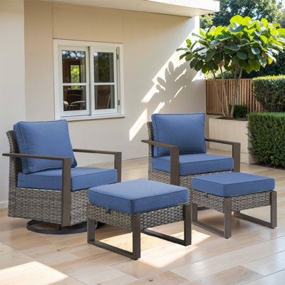 Allcot Outdoor 2-Person Seating Group With Swivel Glide Chair With Cushions