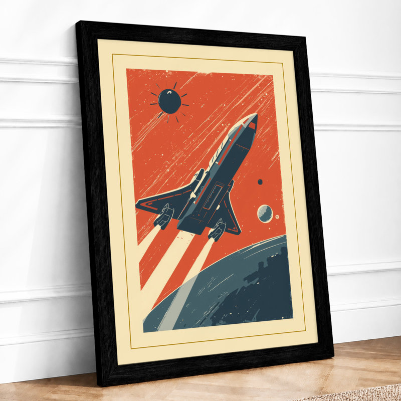 Rocket to the Stars Retro - Framed Print, A3 - 42.0 x 29.7 cm, Black