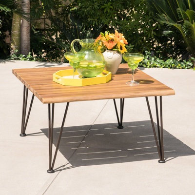 Table basse d'extérieur en métal et bois - Surface, 32,5 po x 32,5 po x 18 po, 22,35 lb, coloris rustique et de construction, l 32,5 po x P 18 po, brillant