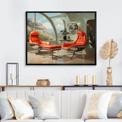«Coral Beige Mid Century Futuristic Furniture», reproduction sur toile encadrée