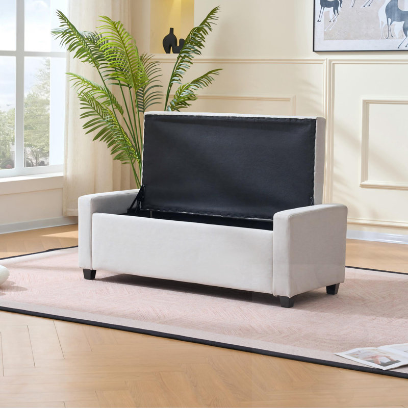 Banc de rangement rembourré avec accoudoirs, Beige