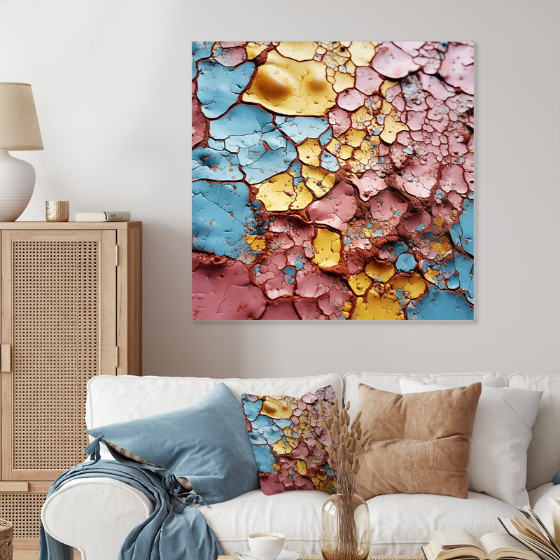 Pink And Blue Gemstone Fusion - Abstract Metal Wall Art Print, 36" H x 36" W