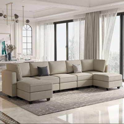 Ridoy 7-Pieces Large Velvet Upholstered Sectional Modular Variable Sofa & Chaise with Storage
