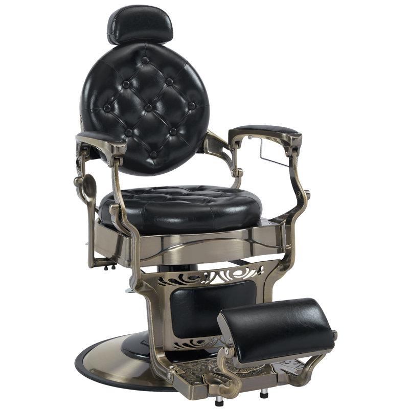 Fauteuil de coiffeur inclinable en métal robuste, Similicuir noir, Gris