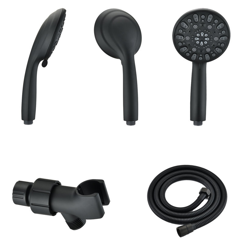 Matte Black Handheld Shower Faucet With 7 Spray Options And Support Settings Shower, Black, Easy To Install