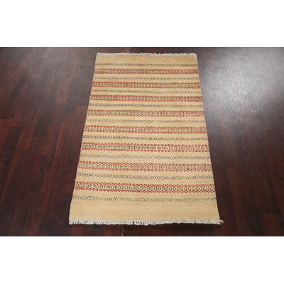 Tapis oriental rayé Gabbeh Kashkoli noué à la main 3 x 4