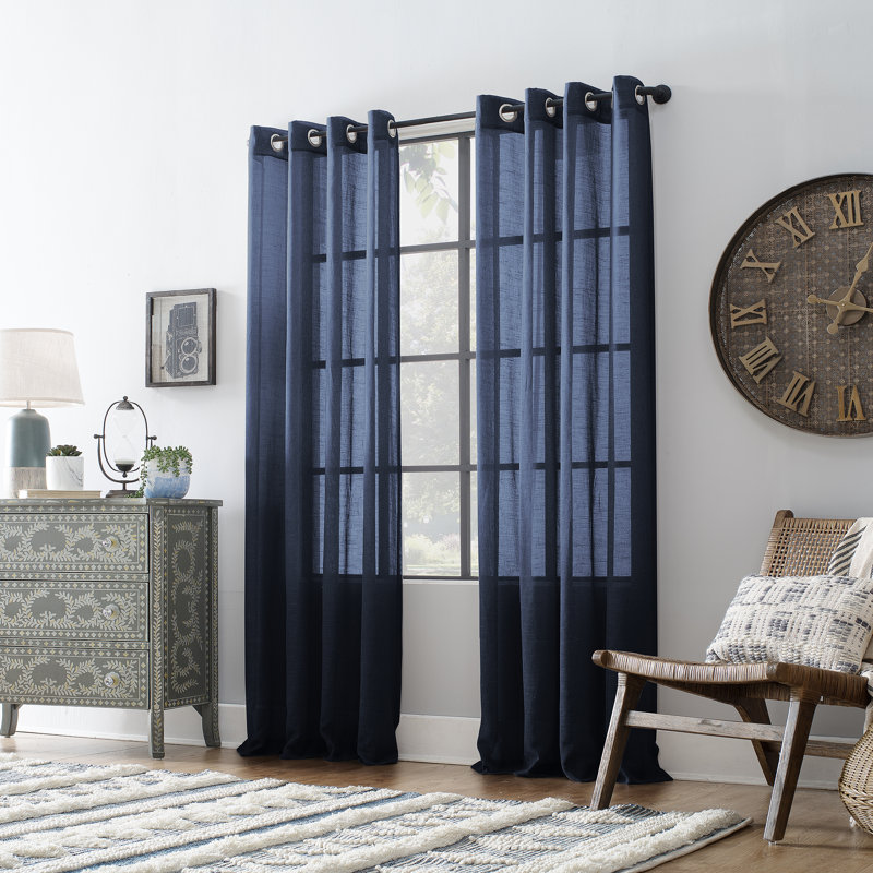 Panneau de rideau semi-diaphane avec œillets Akari, L 52 po x L 63 po, Bleu marine