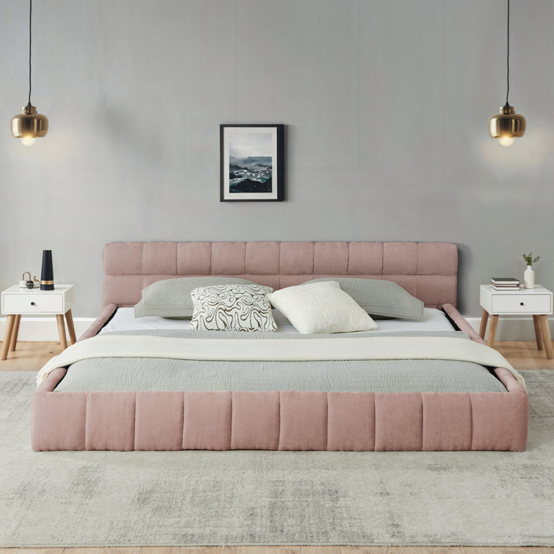 Très grande base de lit tapissier avec tissu épais, Rose