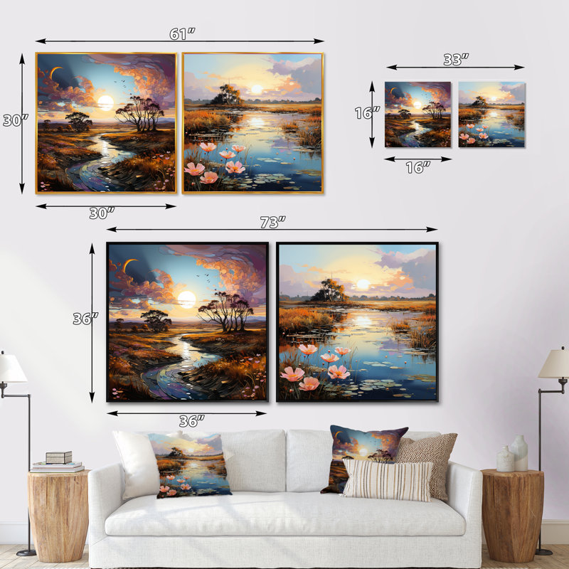 Prayies Charm Sunset Infinite Serenity, Cadre flottant noir, H 16 po x l 33 po