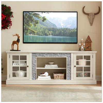 Modern TV Stand with 2-Door Storage, Faux Stone Media Console Cabinet, Large Entertainment Center for Living Room