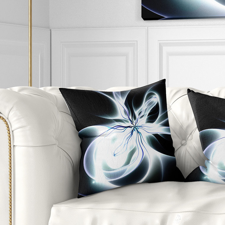 Fleur blanche fractale symétrique blanche - coussin imprimé abstrait, 16 po x 1 po, Coussin décoratif
