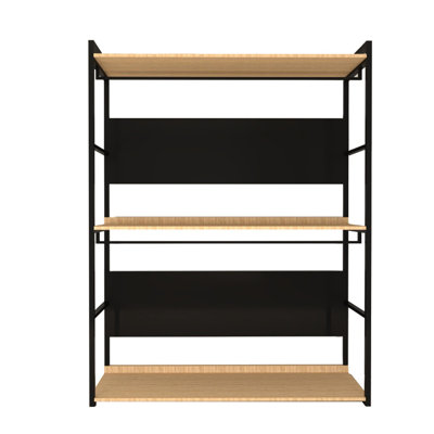 Modern Wardrobe with Electrostatic Powder Coated Metal Legs, Oak & Black Finish, 63.0 x 67.0 x 15.8 inches | 100% Melamine Coated Particle Board, Stylish & Durable Design for Contemporary Spaces