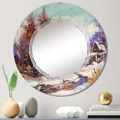 Petite rivière dans un paysage d'hiver champêtre - Miroir mural rond