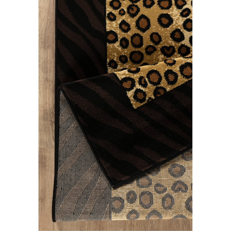 Tapis de jardin 3 po Tapis en polypropylène X rectangulaire long et long, noir et beige, de style montagnard, imprimé léopard, teinté pour la maison