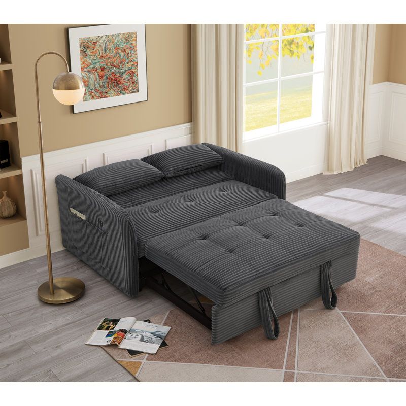 55.2" Sleeper Couch Corduroy Pull Out Sofa Bed, Gray