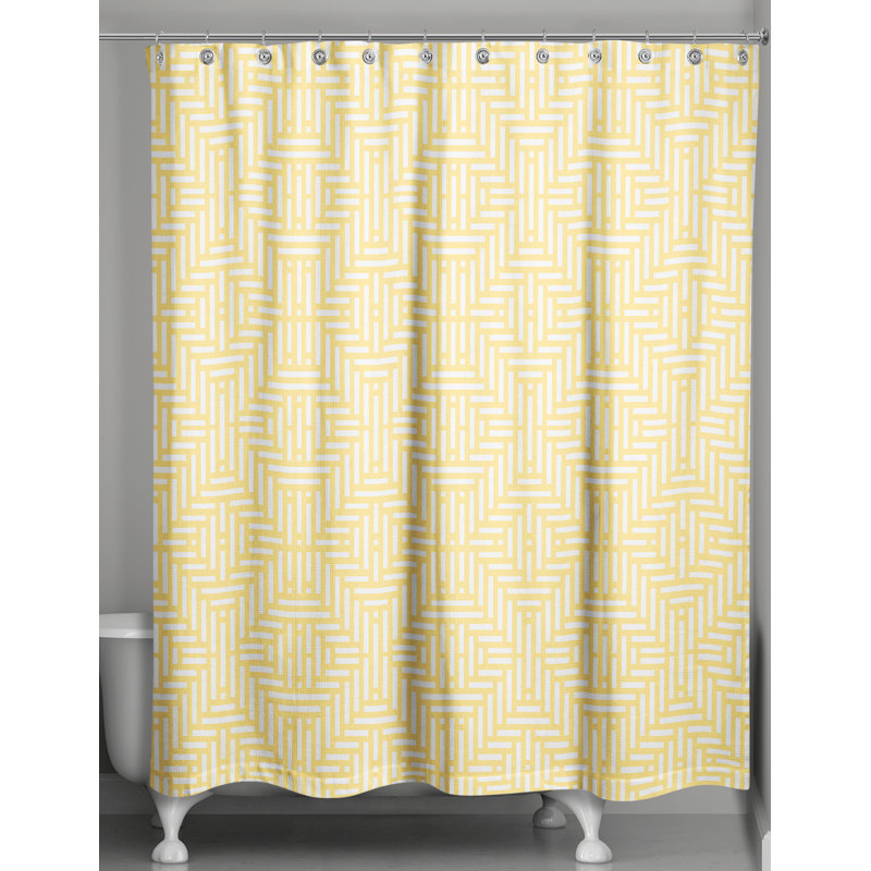 Rideau de douche simple géométrique Travers, Jaune