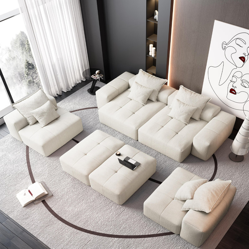 Modern Oversized Modular Sectional Sofa, Beige