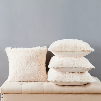 Shaggy Faux Fur Square Throw Pillow Cover