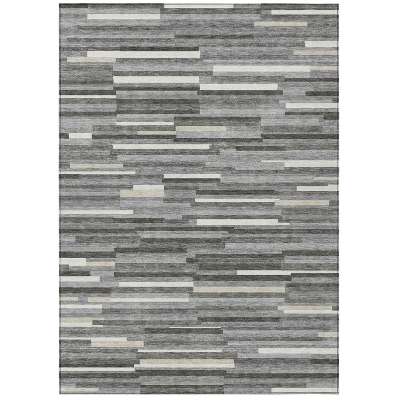 Tapis intérieur lavable rayé gris et ivoire 8 pi x 10 pi