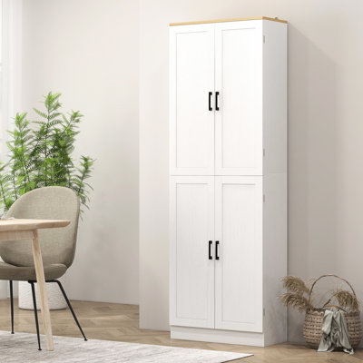 4-Door Freestanding Kitchen Cupboard, 67" With Adjustable Shelves, Distressed White For Modern Look Storage Cabinet, 4 Doors And