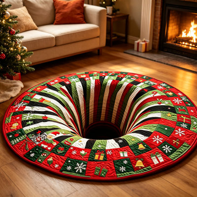 Tapis de Noël rond de Noël Tapis visuel doux Santa Snowman Reindeer Xmas