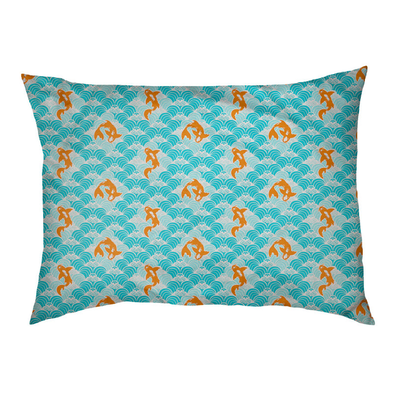 Coussin d’ondulations koi fish Byrge, Très grand (l 52 po x P 17 po x H 42 po), Bleu ciel / jaune