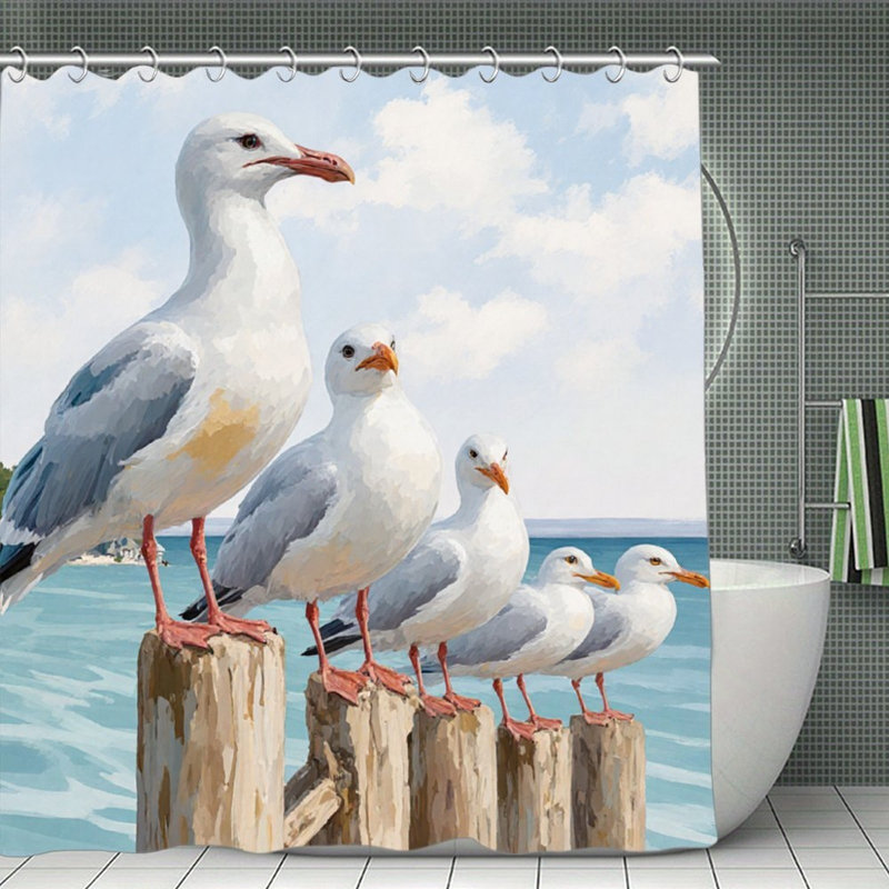 Rideaux de douche Mouettes sur poteaux en bois, 71 x 71