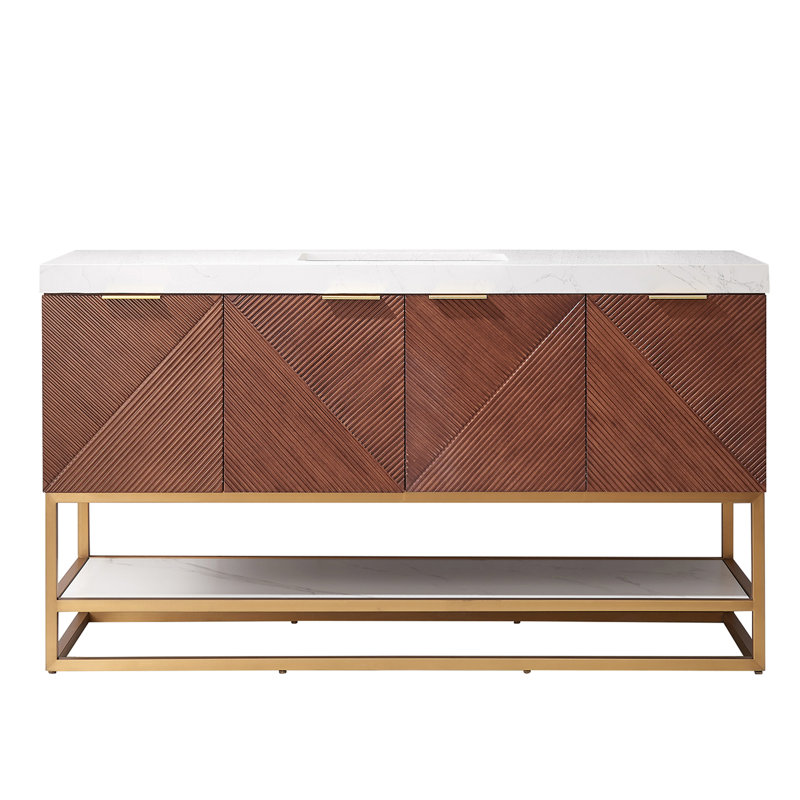 Simple foot sink cabinet 60 feet with Mahon tray, Or brossé, Doré