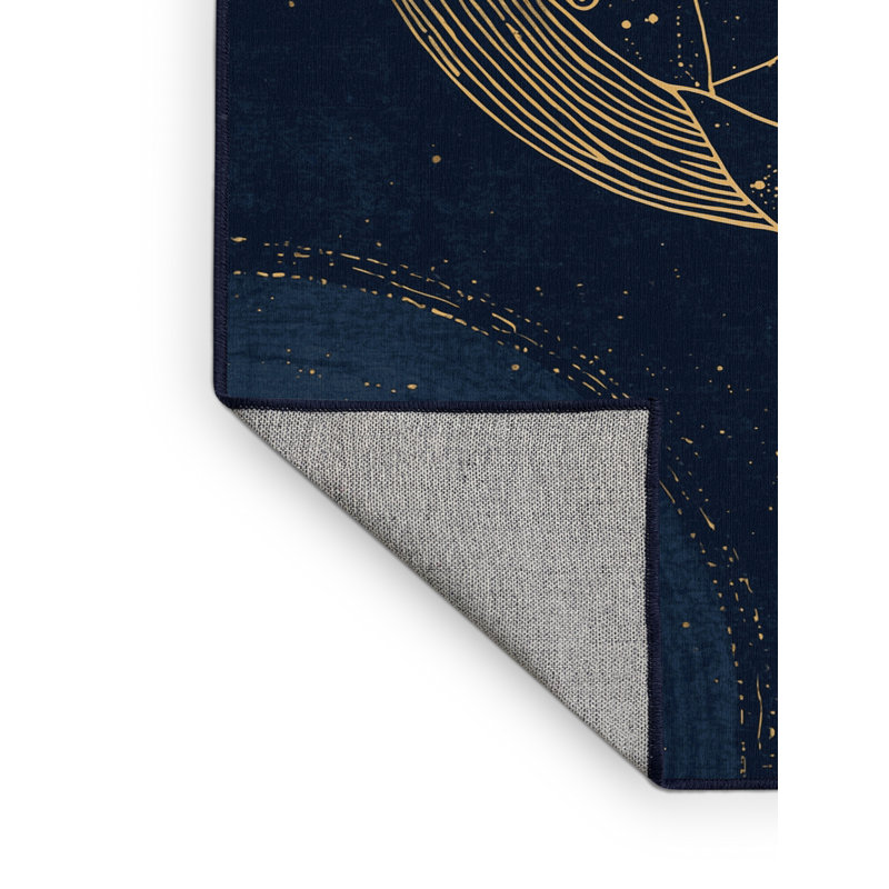 Tapis bleu lavable à la machine Pavle, 7 x 9