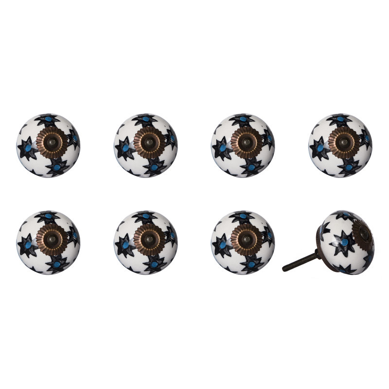 Handpainted Ceramic Round Mushroom Knob Set in Black and Blue