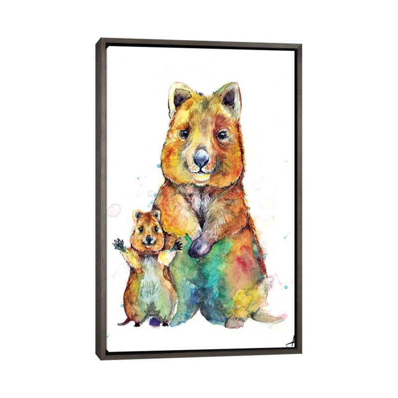 Art encadré pour enfants Qwazy Quokkas, H 60 po x l 40po x P 1,5 po, Toile avec cadre gris foncé rustique