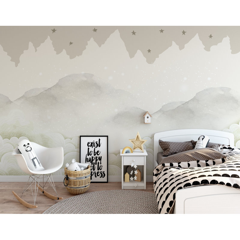 Papier peint amovible de paysage de montagne avec pépinière, L 35,04 po x l 55 po