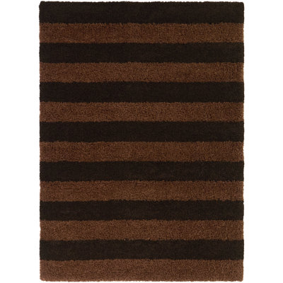 Bruice Brown Striped Shag Area Rug