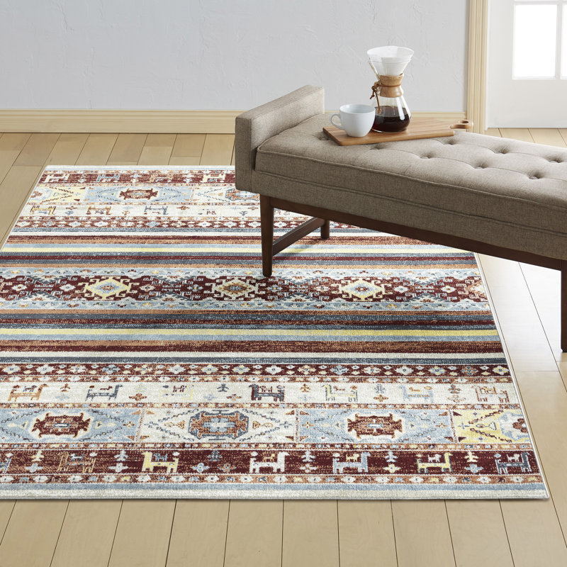 Tapis rouge lavable à la machine Southwestern, Rectangle 5 pi 2 po x 7 pi 2 po