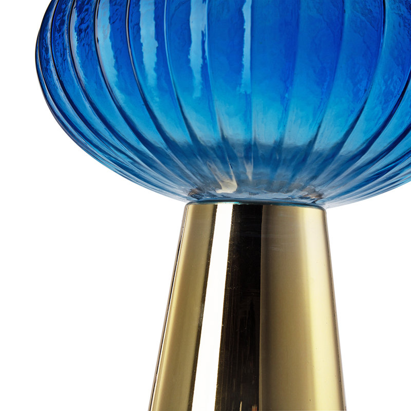 Galust Handmade Glass Table Vase, Blue/Gold, 15.2" H x 10.6" W x 10.6" D