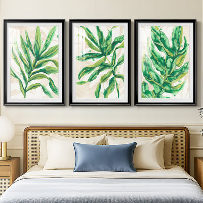 Parchment Palms I - Impression personnalisée de qualité supérieure avec cadre mat - 3 pièces