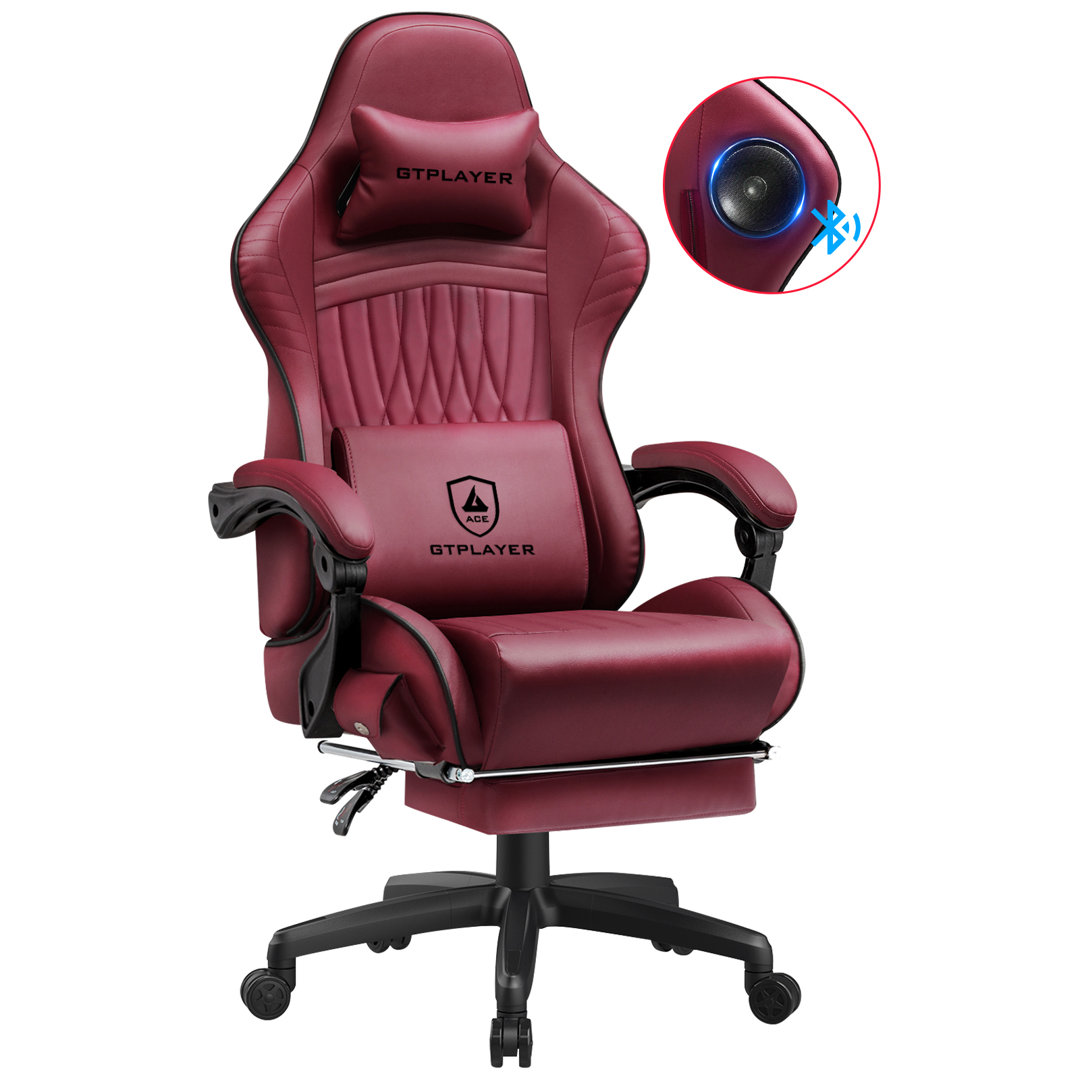 Gaming-Stuhl, Computer-Stuhl mit Fußstütze und Bluetooth-Lautsprecher, hohe zurück Ergonomic Gaming-Stuhl, Reclining Gam...